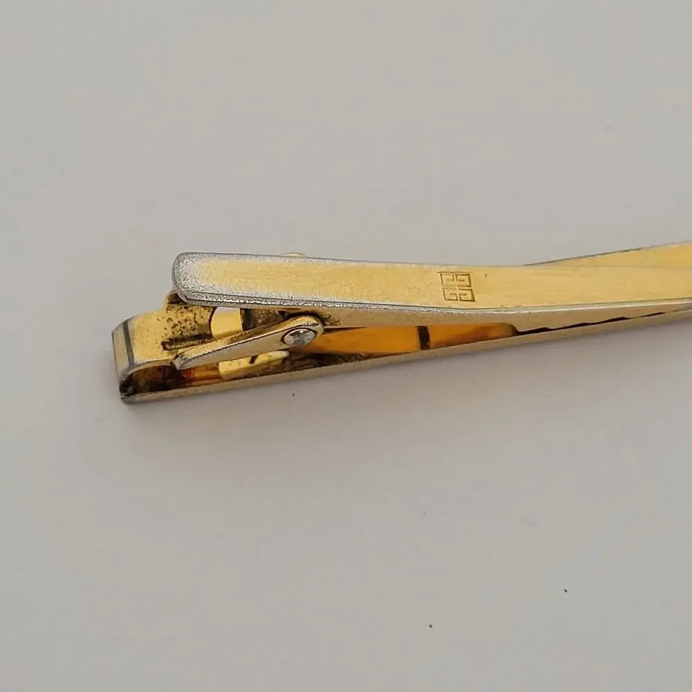 Givenchy Gold Tone Black Onyx Tie Bar Clip‎ 2 Inch G Logo Vintage